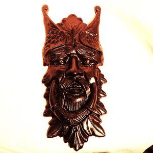 Door Knocker Horned Celtic Viking Cast Iron Mythical Man Face 13" Heavy Vintage